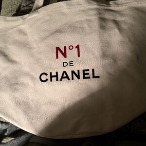 White Canvas Bag with Black and Red Print this was a give away with purchase.